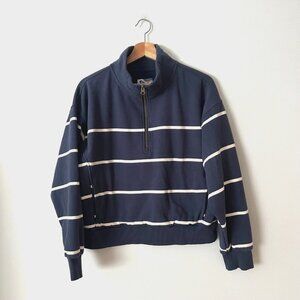 Marine Layer Cloud 9 Fleece Half Zip Pullover Sweatshirt Blue Stripe Women's L